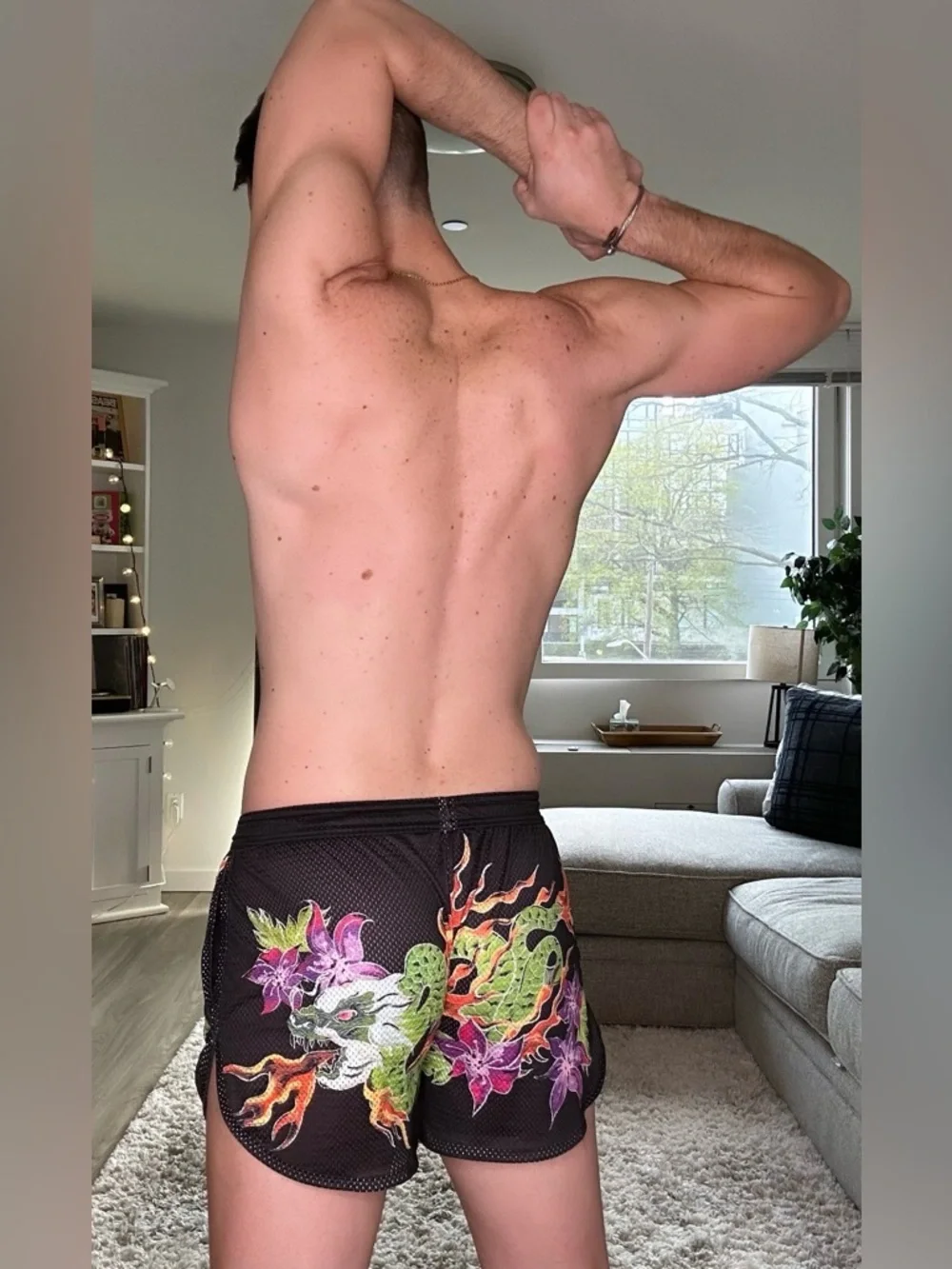 Skull & Bones | Hand Painted Mesh Shorts in Black (Medium)